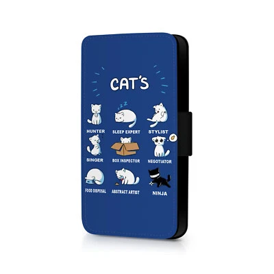 £4.99 • Buy Cats Skills Phone Flip Case For IPhone - Huawei - Google