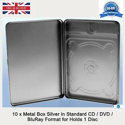 10 X Metal Box Silver In Standard DVD Format 1 Disc Replacement Case No Window • £37.99