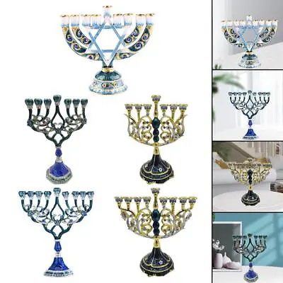 Candlestick Hand Painted Crystals Jewish Candelabra For Hanukkah Geometric Style • £23.18