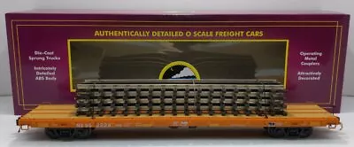 MTH 20-95147 O Gauge Norfolk Southern 60' Flatcar W/4 Track Loads LN/Box • $60.59