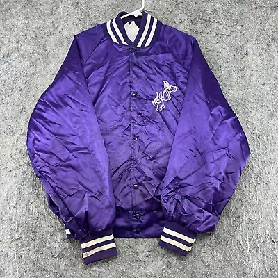 VTG Varsity Jacket Mens Large Purple Great Dane Embroidered Bomber Coat USA 90s • $27.97