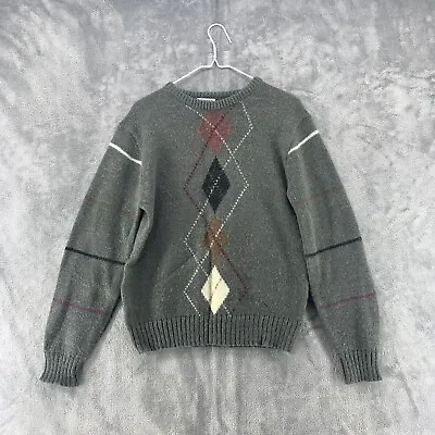 Vintage Koman Sweater Mens Medium Gray Argyle Mohair Designer Preppy Y2K • $9.33