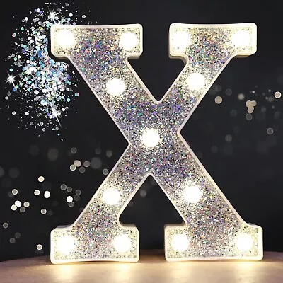 Pooqla LED Marquee Letter Lights Light Up Silver Letters Glitter Alphabet Let... • $19.41