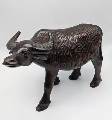 Vintage Hand Carved Water Buffalo Ox Bull Wooden Figurine • $17.50