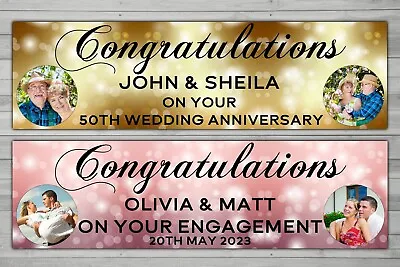 £4.99 • Buy Personalised Photo Banner Wedding, Engagement Or Anniversary Different Colours
