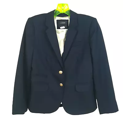 J. Crew Schoolboy Blazer Women's Size 2 Navy Blue Lion Crest Buttons Wool Blend • $36