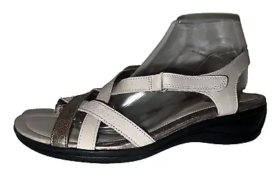 ECCO Shoes Women's Sz 9.5-10/41 Oyster Platinum Leather Strappy Comfort Sandals • $37.04