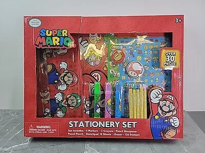 NINTENDO SUPER MARIO STATIONARY SET - Pencil Case Stickers Crayons - Rare New • $11.87