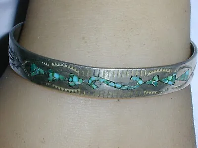 Stunning~ Hand Tooled Sterling Silver Cuff Bracelet W/ Inlaid Turquoise Stones! • £63.25