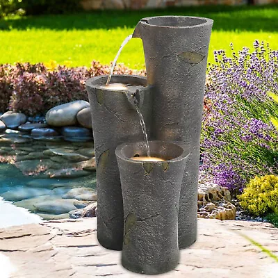 Garden Water Feature Indoor/Outdoor Fountain Electric LED Waterfall Statue Decor • £35.95