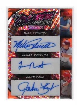 2023 Leaf Vivid Triple Mike Schmidt Lenny Dykstra John Kruk /3 Orange Prismatic • $11.50