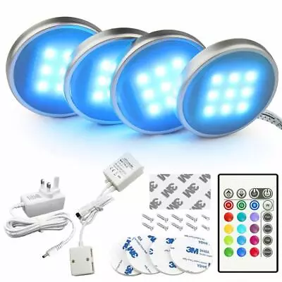 4PCS LED Under Cabinet Lights Color Changing Kitchen Counter Closet Puck Display • £13.39