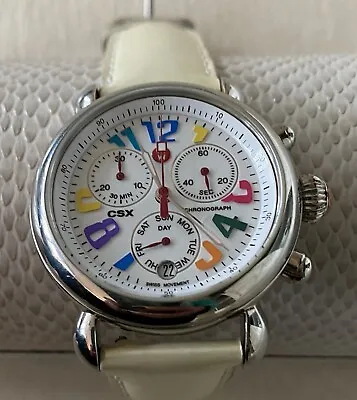 Authentic Michele CSX Carousel Leather Pearl Chronograph Steel MW03M00A0933 • $275