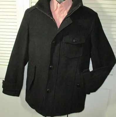 Vtg SCHOTT Wool Car Coat~Full Zip/Button~Men's L~Black~Made In Canada~EUC! • $54.99
