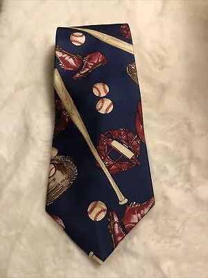 Van Heusen Mens Necktie Baseball Bat Cleats 417 Blue Tie Sports Preowned • $8.99