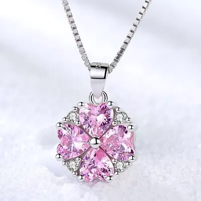 £3.99 • Buy 925 Sterling Silver Crystal Pink Heart Pendant Necklace Women Jewellery Gift UK