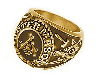 £29.24 • Buy Free Mason Ring - Freemasonry College Style GOLD Color Steel Mens Masonic Rings 
