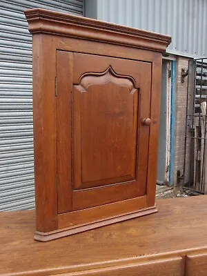 Antique Victorian Gothic Design Golden Oak Hanging Corner Cupboard • £95