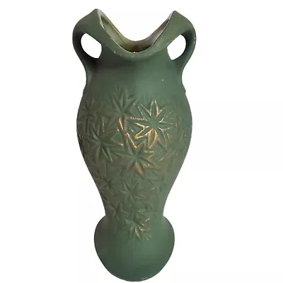 1968 McCoy MT. Clemens Pottery Starburt Handle Vase Avocado Green Mid Cent Mod • $35