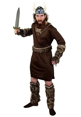 Mens Viking Costume Adults Fancy Dress Medieval Warrior Brown Tunic Halloween • £15.99