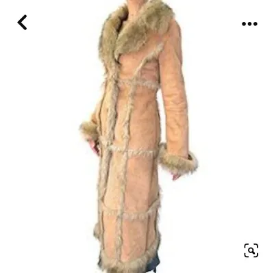 Hooch Vintage Full Length Boho Indie Hippy  Faux Fur Faux Sheepskin Coat Size 12 • £125