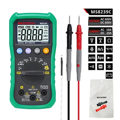 MASTECH MS8239C Digital Multimeter DMM Auto Range AC DC V A C F T Meter Tester • $29.99