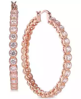 Tiara Cubic Zirconia Bezel Medium Hoop Earrings In 14k Rose Gold-Plated Sterling • $59.99