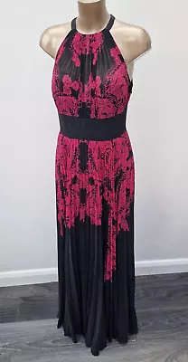 Karen Millen Maxi Long Chiffon Halter Black Pink Dress Size 12 Pleated Party • £38.99