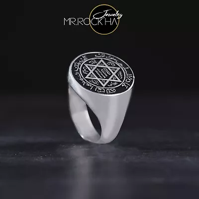 Seal Of SolomonStar Of King DavidArabicAdjustable Size925Silver Men's Ring • £141.72