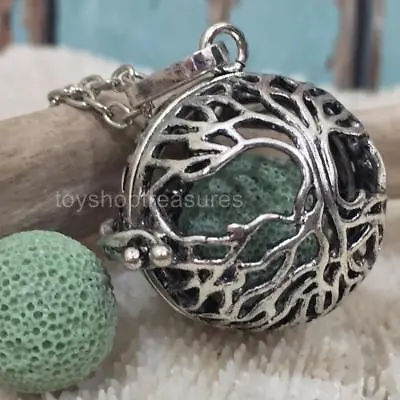 Tree Of Life Aromatherapy Diffuser Necklace Essential Oil Locket Green Lava Rock • $21.95