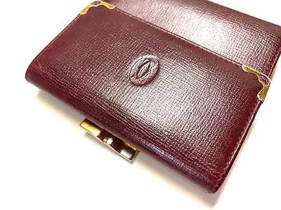 Cartier Vintage Cabochon Cc Embossed Leather Wallet Trifold Purse France Red • $114.04