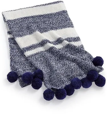 Whim By Martha Stewart Collection Bar Code Aquatic Acrylic Throw Navy Blue F032 • $9.14