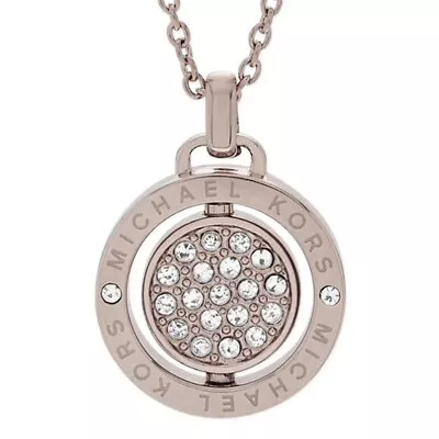 Auth NEW Michael Kors Brilliant Pave SILVER Spinning Logo Necklace Dust Cover • $58.50
