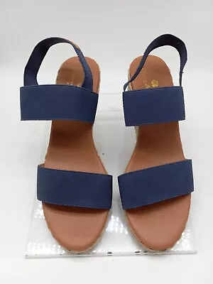 Tommy Bahama Women Sakura Espadrille Wedge Blue Sandals Size 8.5 Cushion Comfort • $24.89