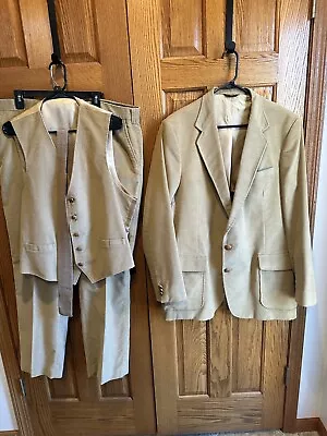 Vintage Corduroy Suit Haggar Jacket 46L Pants 42W Vest & Wembley Tie 4pc Set • $69