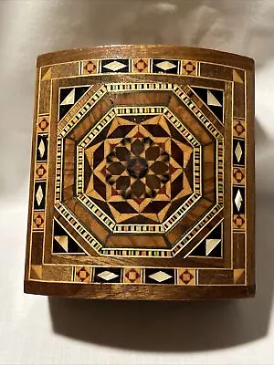 Marquetry Inlaid Wood Geometric Mosaic Style Dome Lid Box • $29.99