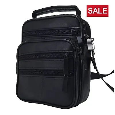 Men's Leather Messenger Bag Cross Body Shoulder Utility Travel Work Bag Black • £19.99