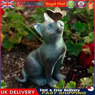 Cat Play Butterfly Statues Figurines Garden Resin Sculptures Landscape Ornament • £10.16