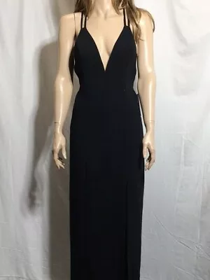 Women's NWT Aidan Mattox Crepe V-Neck Strappy Cage Slip Gown Black Dress • $65.99