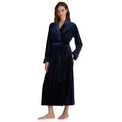 Lauren Ralph Lauren Velvet Shawl Collar Long Wrap Robe Blue Women's Size XL • $49.99
