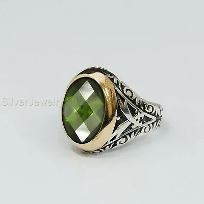 925 Solid Silver Peridot Men's Ring Sword Vintage Ottoman Rings All Sizes P749 • $100.60