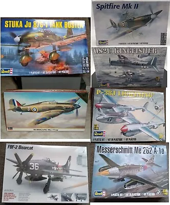 Revell P38ME262SpitfireOS2UStukaHagasawa Hurricane And Testors F8F Kit Lot • $65