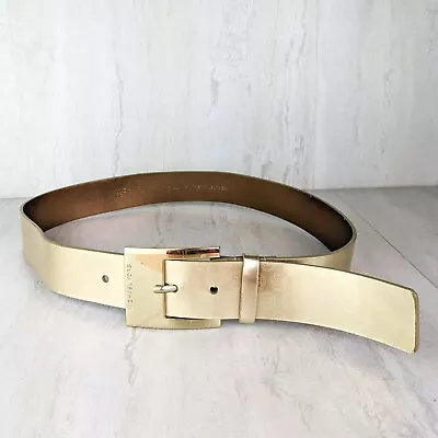 Michael Kors Gold Metallic MK Mirror All Over Logo Belt Womens Size Small • $29.95