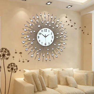 60cm Luxury Large Wall Clock 3D Peacock Metal Wall Watch Living Room Home Decor! • $42.47
