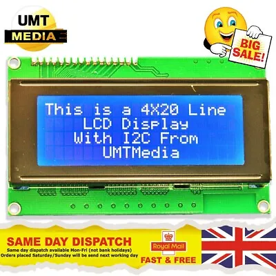 2004 BLUE LCD With IIC 20X4 Character LCD Module Display For Arduino • £7.95