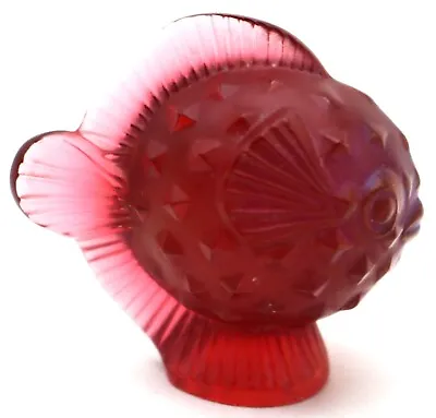 Beautiful LALIQUE France Red Puffer FISH Art Glass SCULPTURE • £160.58