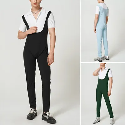 Fashion Mens Strappy Button Up Jumpsuits Rompers Slim Fitted Long Pants Trousers • $21.57