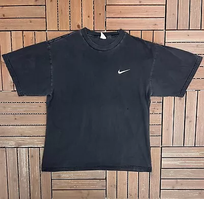 Nike Small Swoosh Embroidered Vintage Black T-Shirt Tee Size XL • $25.61