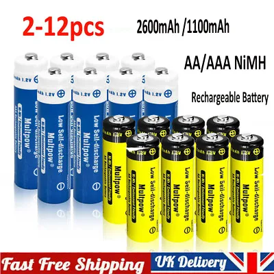 AA AAA NiMH 2600mAh 1100mAh Rechargeable Batteries PreCharged 1.2V High Capacity • £2.99