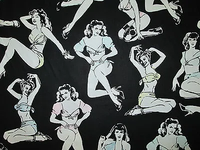 Pin Up Girls Movie Star Pinup Hollywood Film Star Black Cotton Fabric Fq • $4.59
